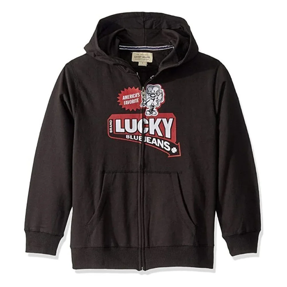 Lucky Brand Boys' Zip-Up Hoodie – Size 4/5 – Caviar Clover – NWT